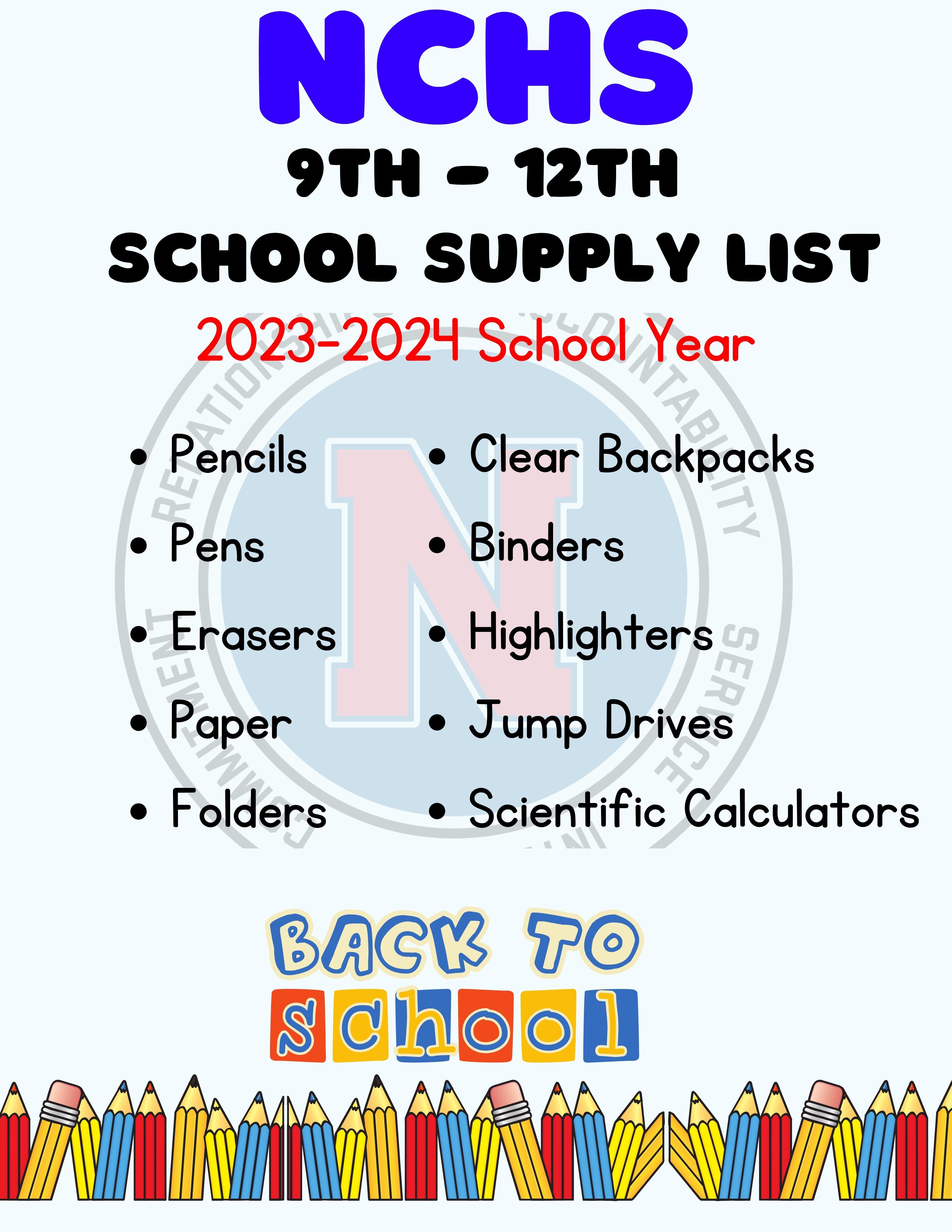 NCHS School Supply List