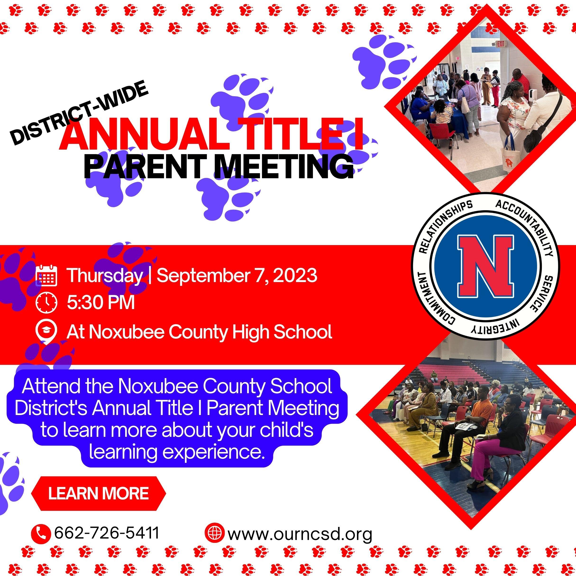 Annual Title I Parent Meeting - 9/7/23