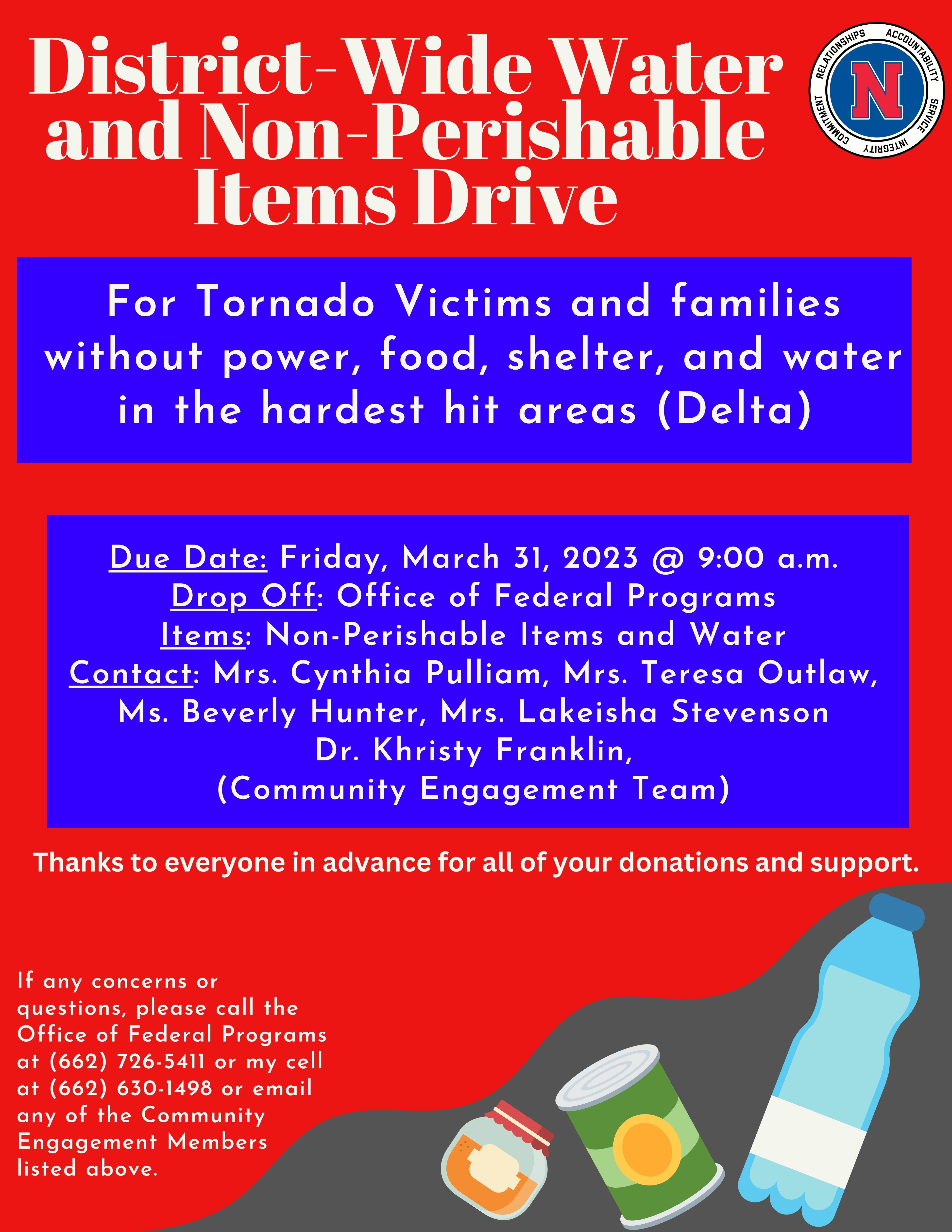 District-Wide Water and Non-Perishable Items Drive flyer 2