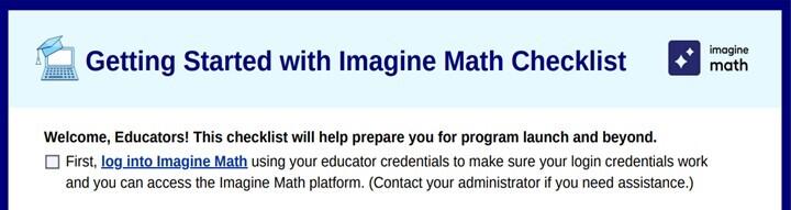 Getting Started with Imagine Math Checklist for students